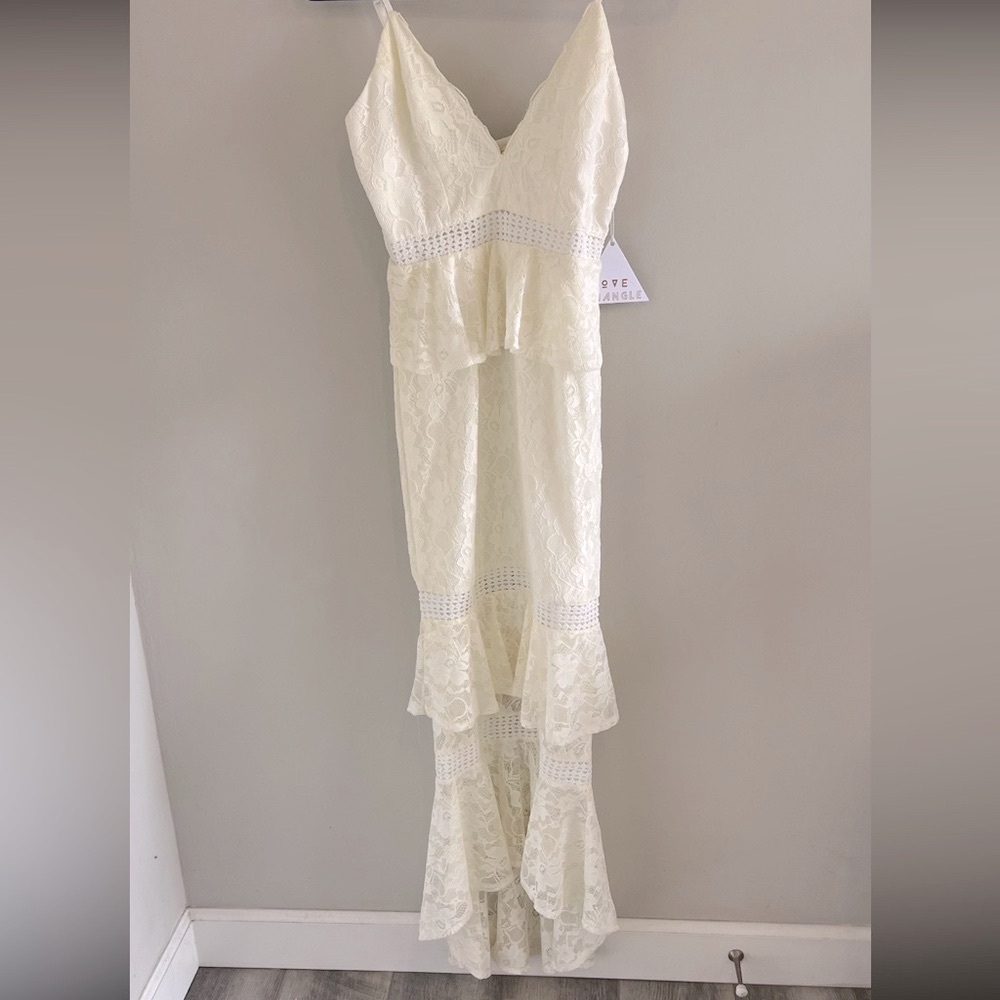 Love Triangle Tiered Ruffle Lace Maxi Dress